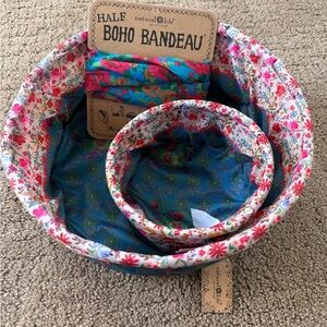 Natural Life Mini Collapsible Bins set +half Boho Bandeau “Flung Floral” pattern